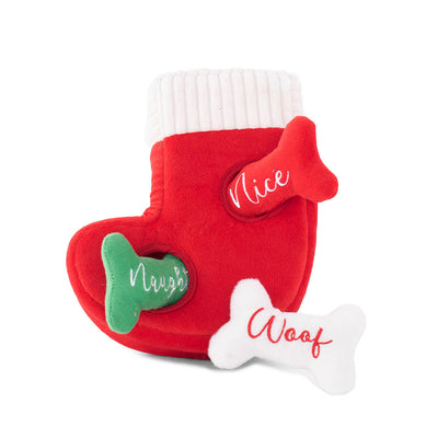 Zippy Paws Interactive Dog Toy - Holiday Burrow - Naughty or Nice Stocking-Toy-Dizzy Dog Collars