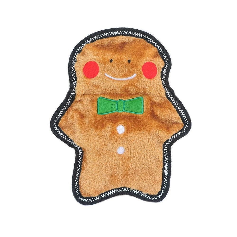 Zippy Paws Z-Stitch Tough Plush Dog Toy - Gingerbread Man-Dizzy Dog Collars