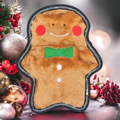Zippy Paws Z-Stitch Tough Plush Dog Toy - Gingerbread Man-Dizzy Dog Collars