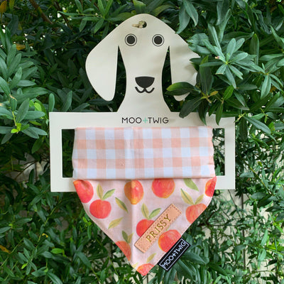 MONOGRAMMED REVERSIBLE DOG BANDANA - Gingham Peaches-Bandana-Dizzy Dog Collars